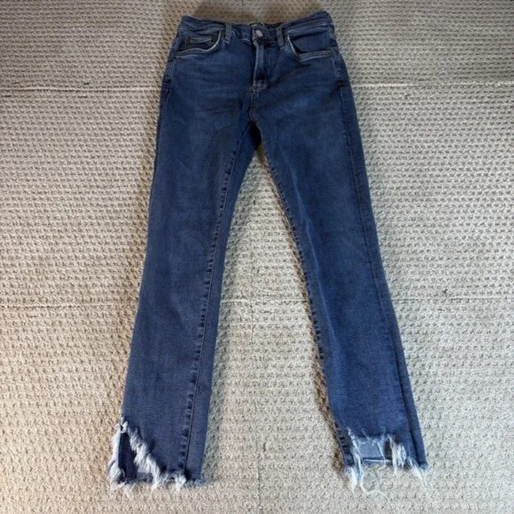 Agolde Dark Blue Skinny Jeans with Frayed Hem